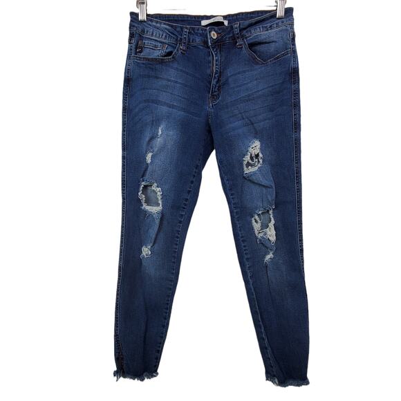 KanCan Women's Distressed Mid Rise Skinny Jeans Size 29 Raw Hem Destroyed Boho - Picture 1 of 8